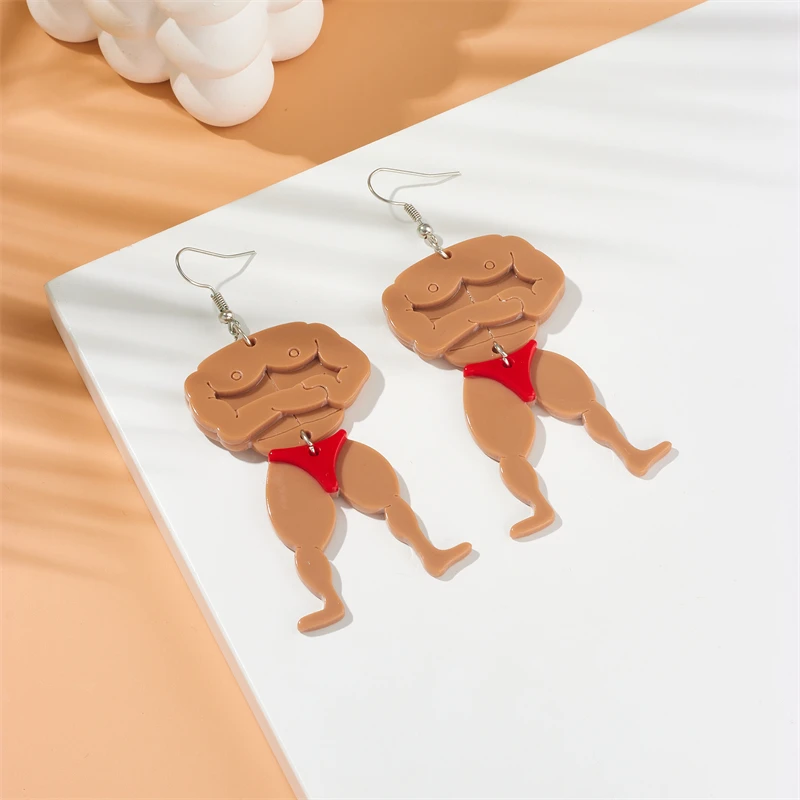 YAOLOGE Acrylic Bodybuilding Muscles Strong Men's Earrings Red Underpants Strong Men's Pendant Earrings Fashion Jewelry