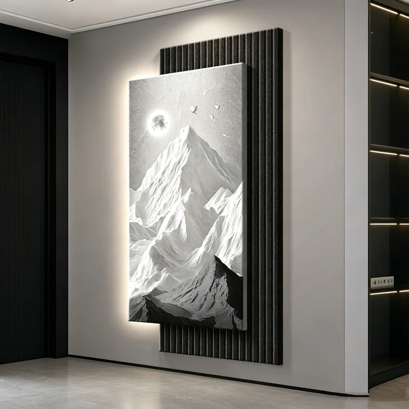 Modern Entrance Decoration Painting Light Luxury High-end Feeling Entrance Induction Hanging Painting Relief Painting Mural Lamp