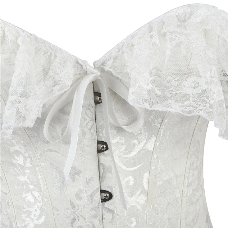 Korsett Top für Frauen Über brust Vintage Blume Korsett Bluse Top Spitze Lolita Korsett Bustier kurze Ärmel plus Größe – Detail 11