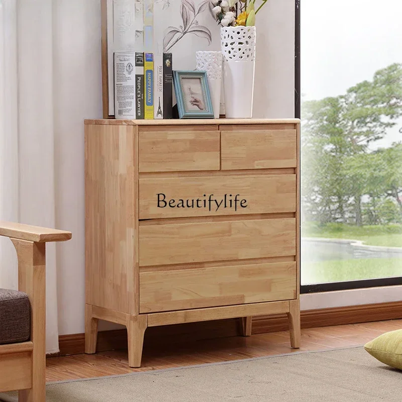 

ls 42Nordic solid wood chest of drawers modern simple living room furniture locker rubber wood