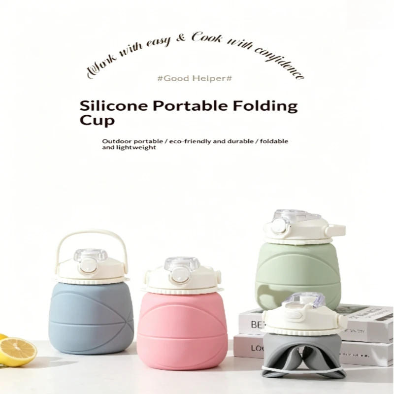 BPA Free Food Grade Foldable Silicone Water Bottle Leakproof Large Capacity Portable Travel Outdoor Sports Hydration Cup