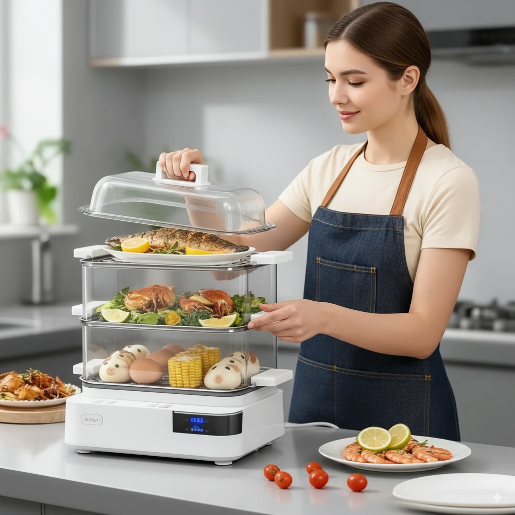 Electric Steamer – Multi-Functional 3-Tier Stainless Steel  Compact Design, Large Capacity, Perfect for Modern Households