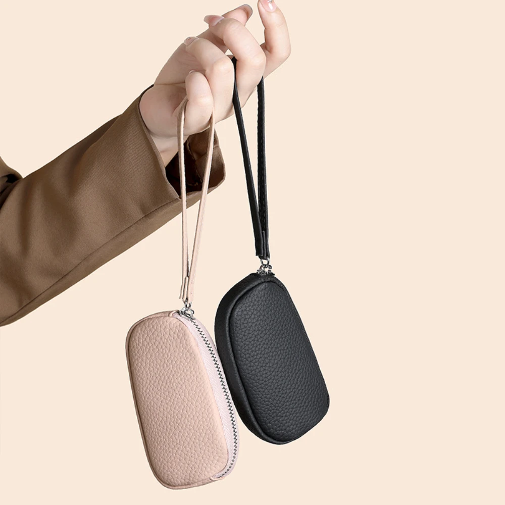 محفظة نسائية للعملات المعدنية بسحاب مزدوج وحامل مفاتيح منظم محفظة جلدية من جلد البولي يوريثان حقيبة تخزين بحلقة مفاتيح لإكسسوارات حقيبة اليد النسائية #6