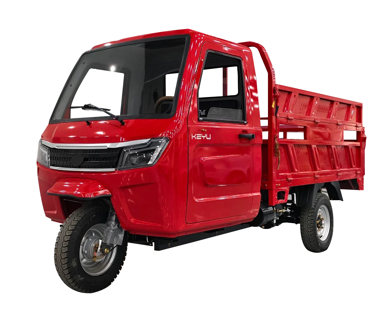 KEYU OEM Supported Enclosed Cab Hydraulic Electric Dump Tricycle with Large Cargo Bed for Farm & Construction Work
