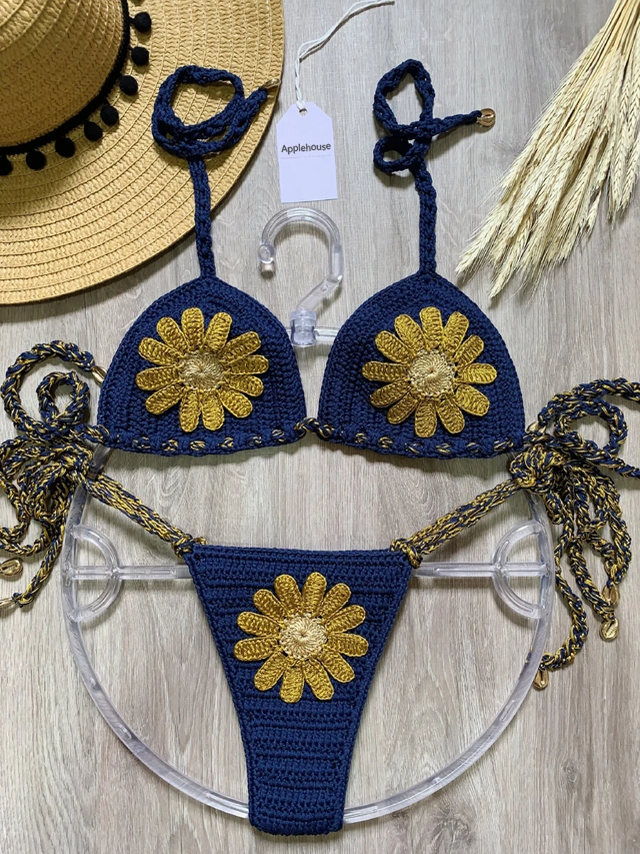 Maillot de bain brésilien ajustable, Crochet, Tankini, ensemble deux pièces, culotte tanga, pour femmes, Sexy