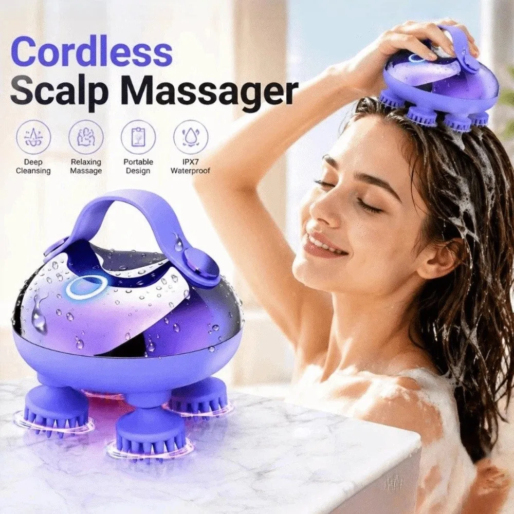 Professional Mini Cordless Scalp Massager 4 Claws Waterproof Head Massager Relieve Stress Multipurpose Cat Head Scratcher