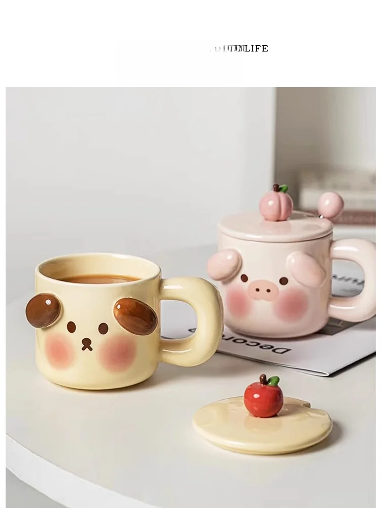 

Cerc Mug with Lid And Spoon Cute Pink Couple Mugs Home Use Tlife T Cup Animal Pattern Cartoon Sle 480ml Capaci