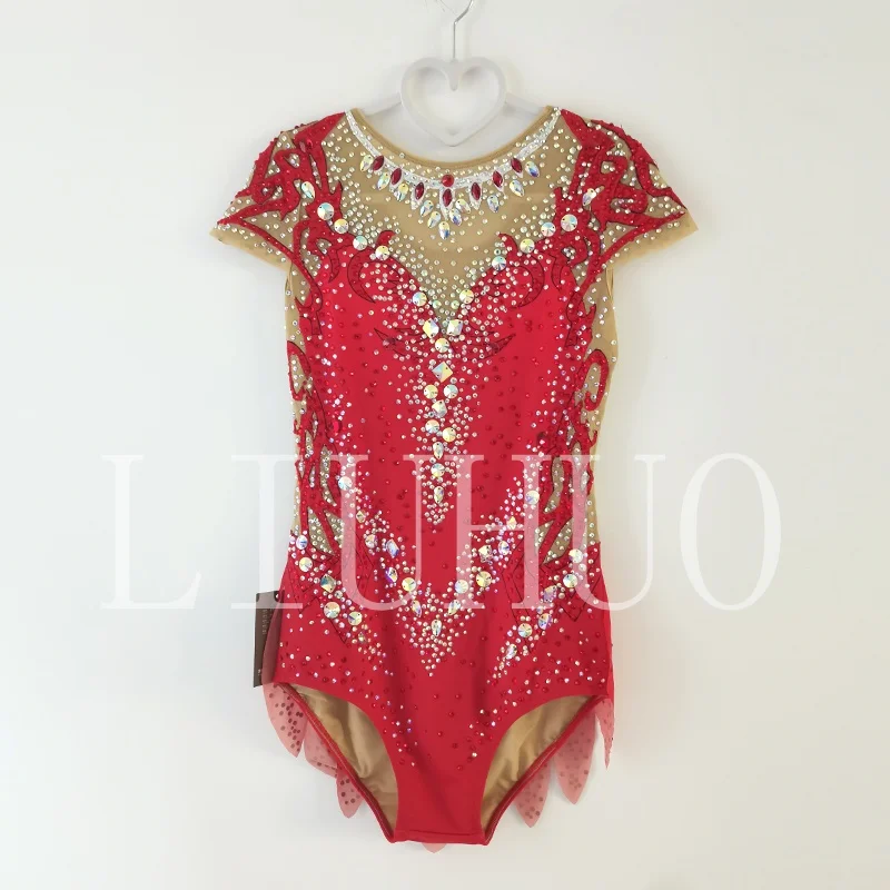 

LIUHUO купальник для художественной гимнастики, красный, для соревнований, черлидинга, для детей, BD7076