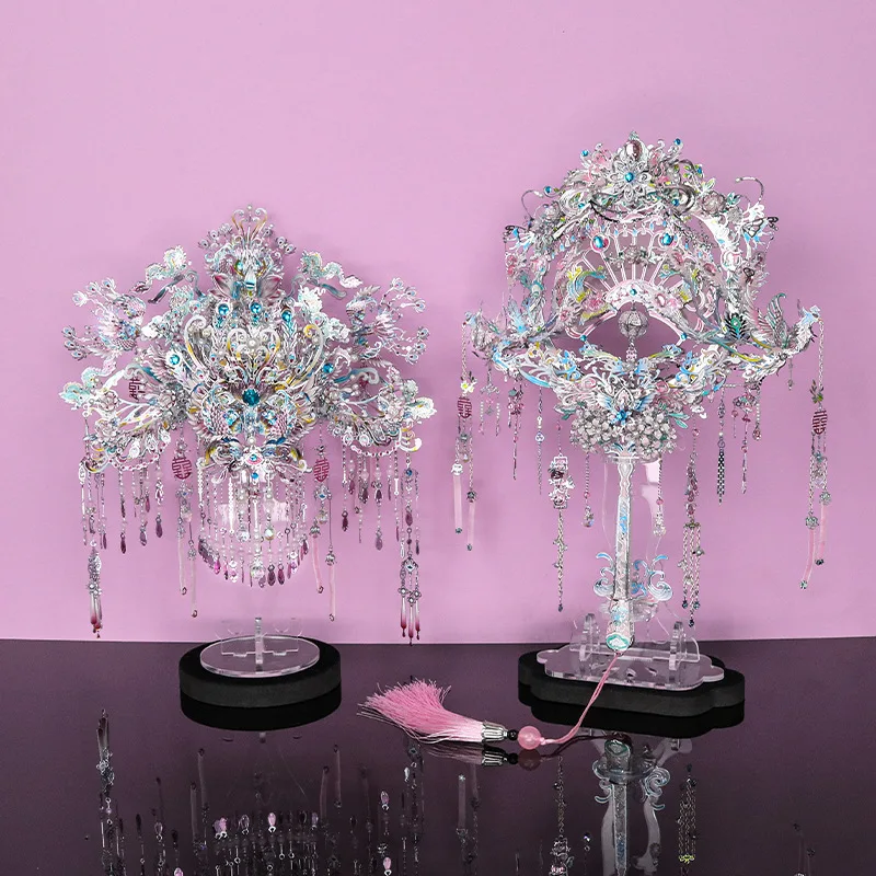 

Наборы для сборки 3D металлических пазлов «Феникс в короне» и «Китайский свадебный веер» для девочек, подарки на день рождения