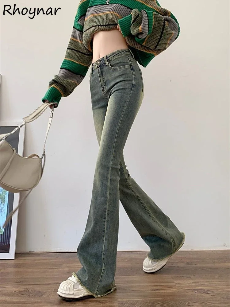 

Flare Jeans Women Korean Style High Waist Slender Vintage Fur-lined Chic Design Spicy Girls Stylish Trendy Spring Casual Daily