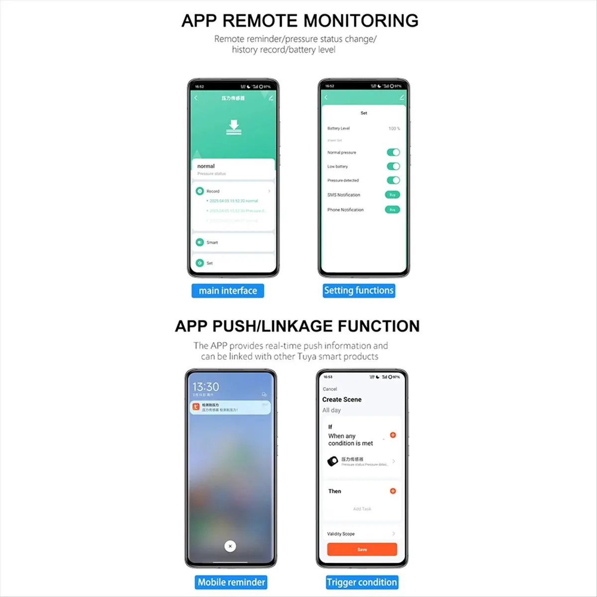 Capteur de pression Intelligent A40I Tuya, pour détection ZigBee, liaison de scène d'automatisation 400mm
