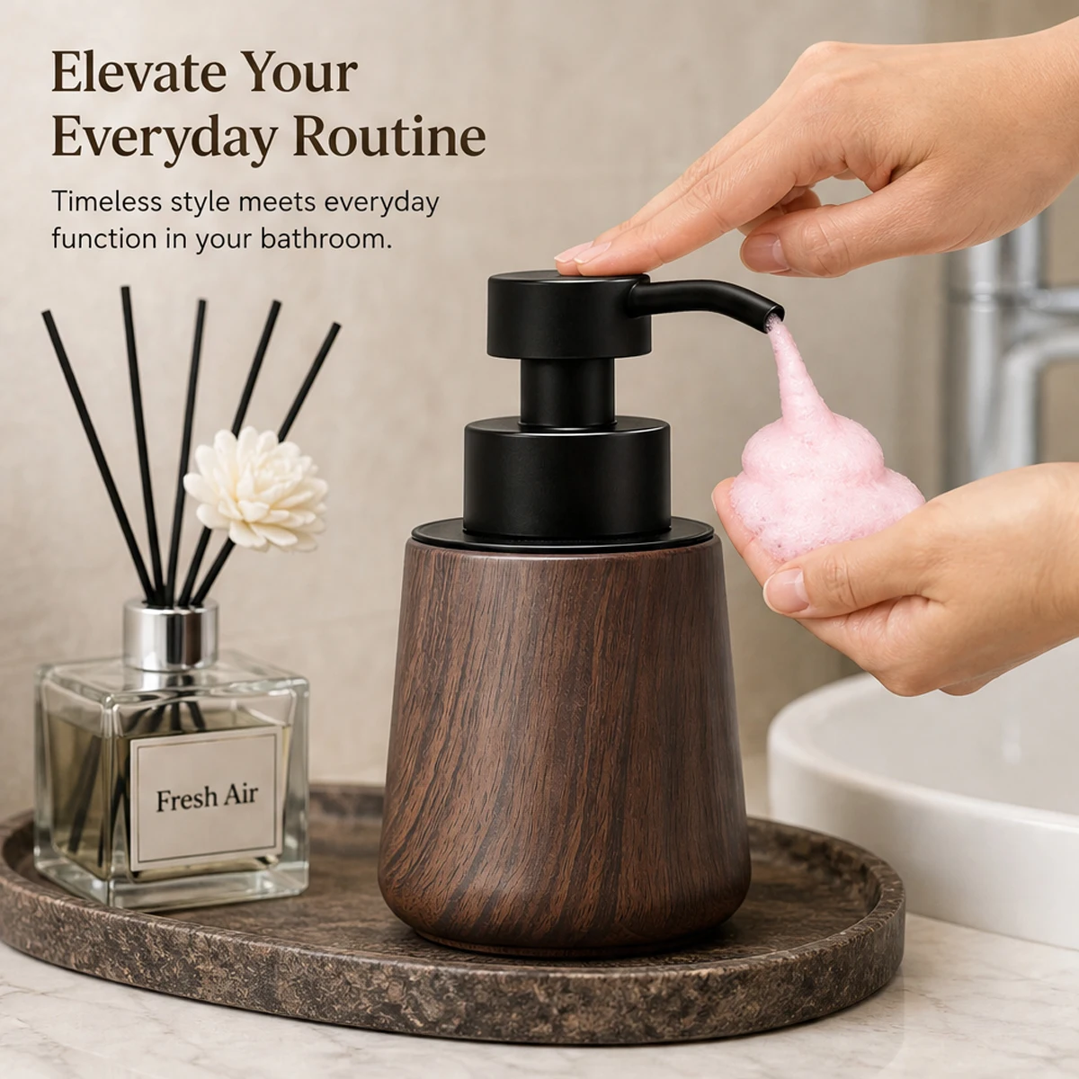 2PCS Foam/Lotion Soap Dispenser for Bathroom Accessory, Countertop Hand or Dish Soap Bottle for Bathroom Vanity, Kitchen Decor
