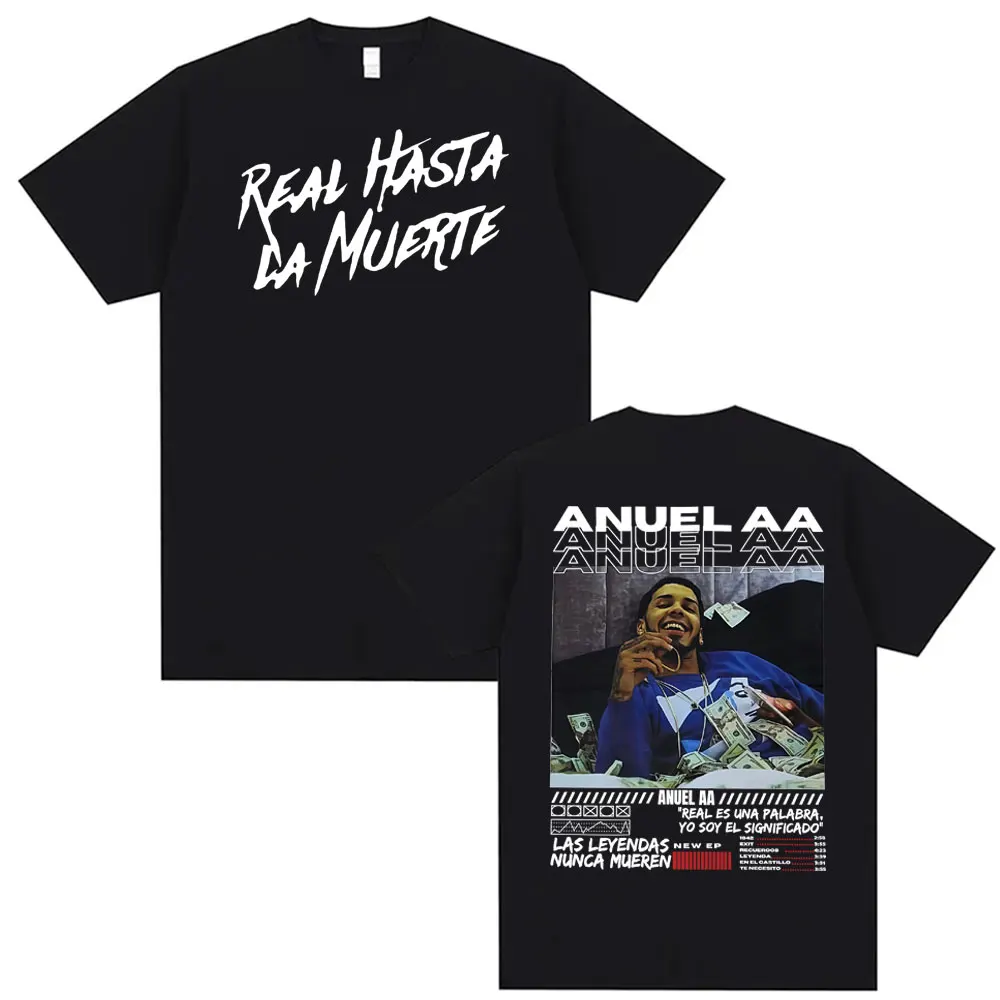 Rapper Anuel AA Real Hasta La Muerte Graphic T Shirt Men's Clothing 100% Cotton 90s Vintage T-shirts Unisex Casual Loose T-shirt