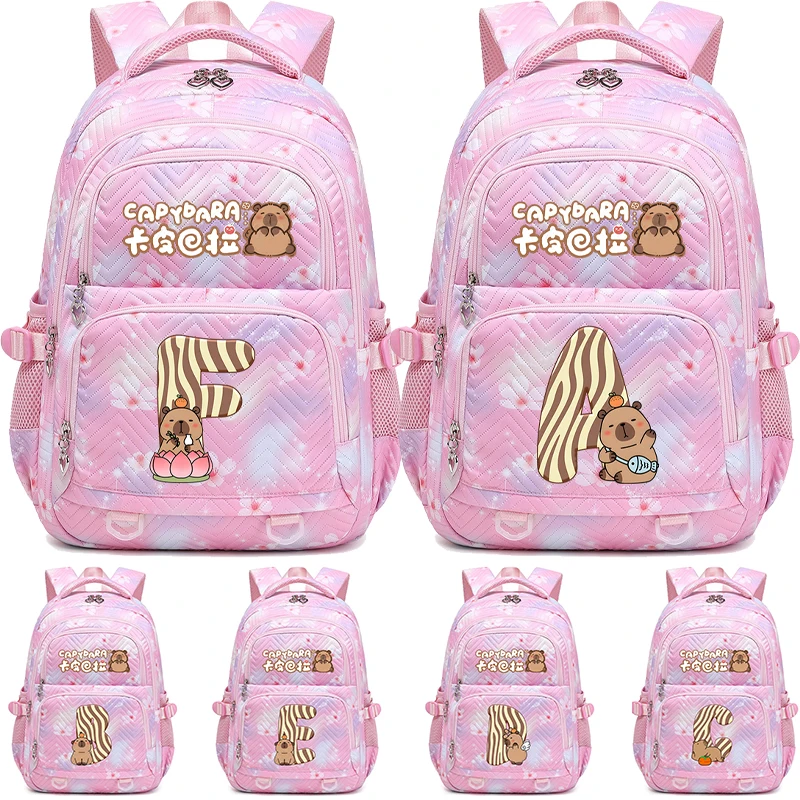 

Backpack Lovely Capybara Print Women Laptop Travel Rucksack Large Capacity School Bags For Teen Girls Capybara Alphabet Bagpack