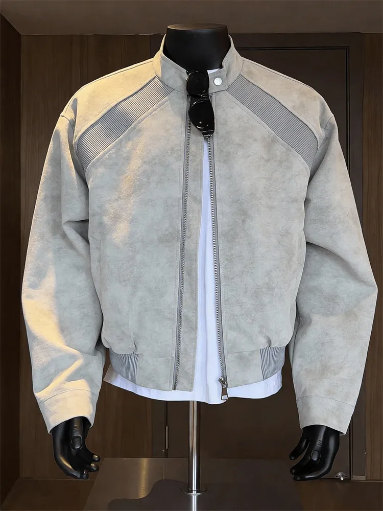 2026 Autumn New Men's Pilot Leather Jacket Tie Dye Stand Collar Youthful American Deconstructed Coat Long Sleeve Casual Outer...