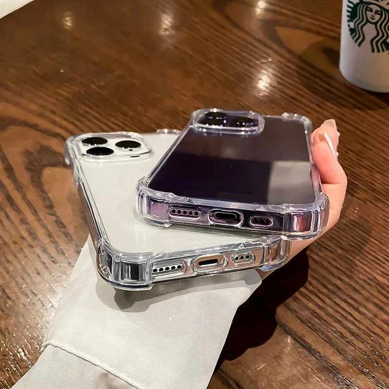 Luxury shockproof clear phone case for iPhone 15 14 13 12 11 pro Max mini XR Xs 7 8 plus silicone bumper transparent back cover