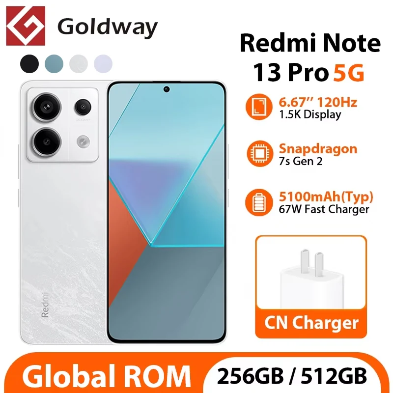 Global ROM Xiaomi Redmi Note 13 Pro 5G Snapdragon 7S Gen 2 Mobile Phone  67W Charging 200MP Triple Camera 6.67'' 1.5K Display