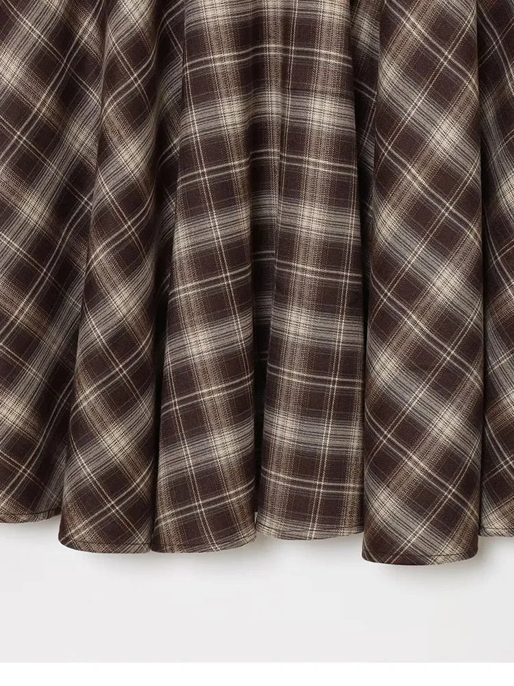 Jupe MIDI à carreaux pour femmes, taille haute, fermeture éclair, ample, élégante, vêtements de rue, automne 2025