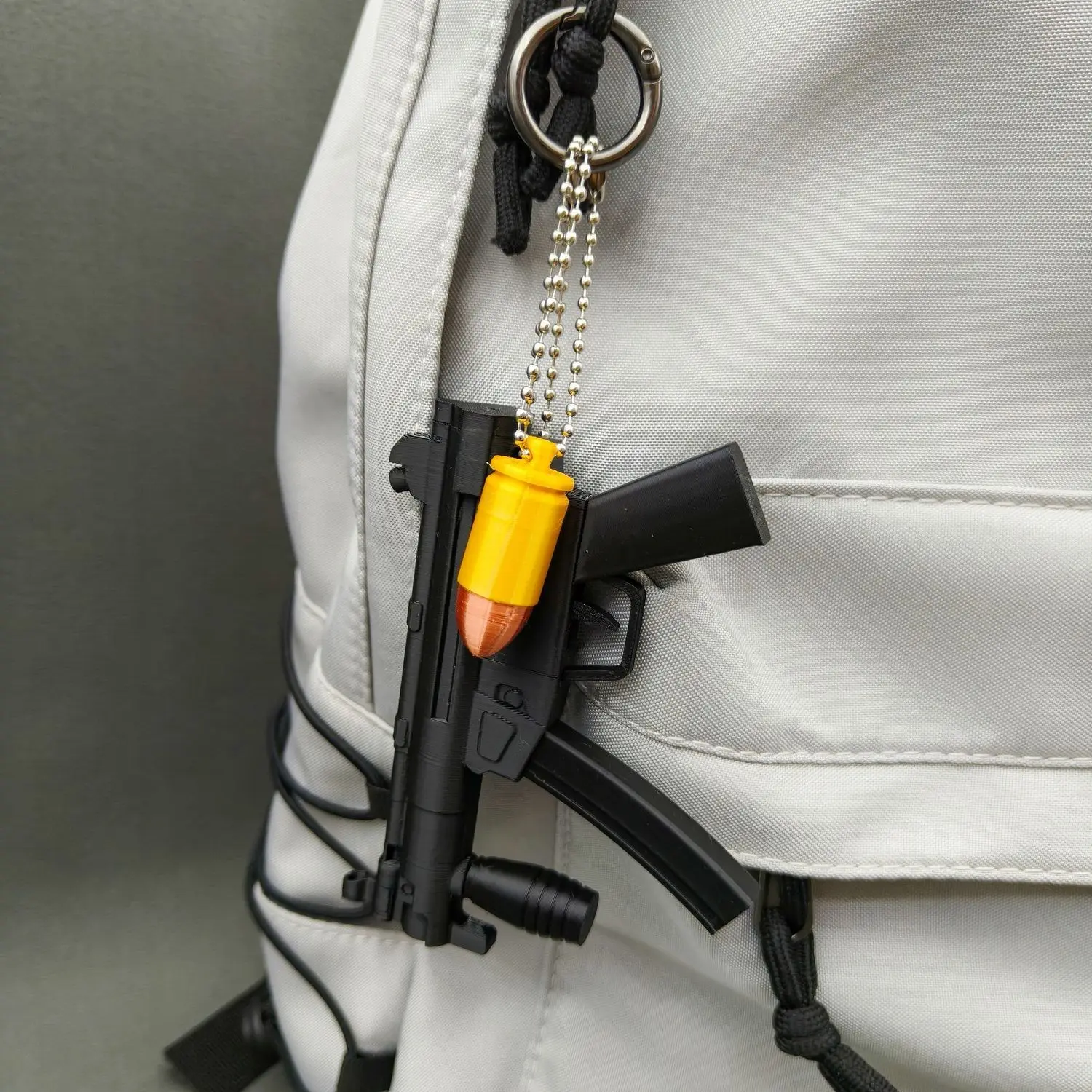 3D Printed MP5 Style Chibi Launcher Keychain Pendant, Mini Spring-Loaded Toy - Cute Cool Bag Charm for Keys & Backpack