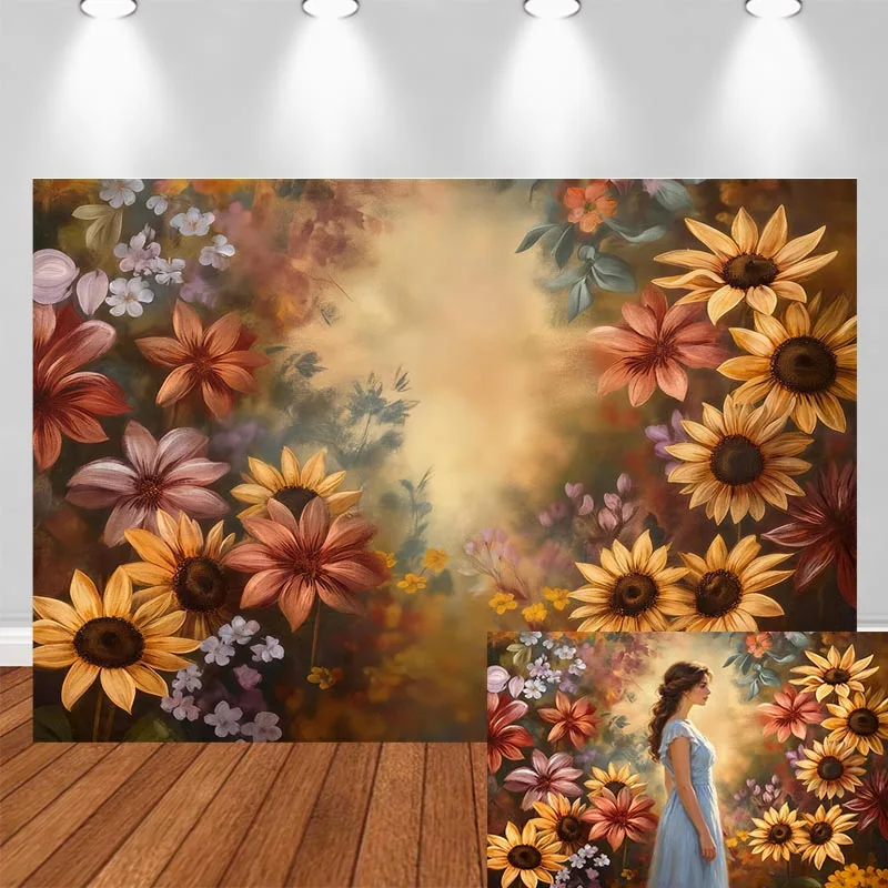 LS Photography BackgroundsAutumn Abstract Floral Sunflowers Decor Props Kids Adults Artistic Portrait Photo Backdrops Studio