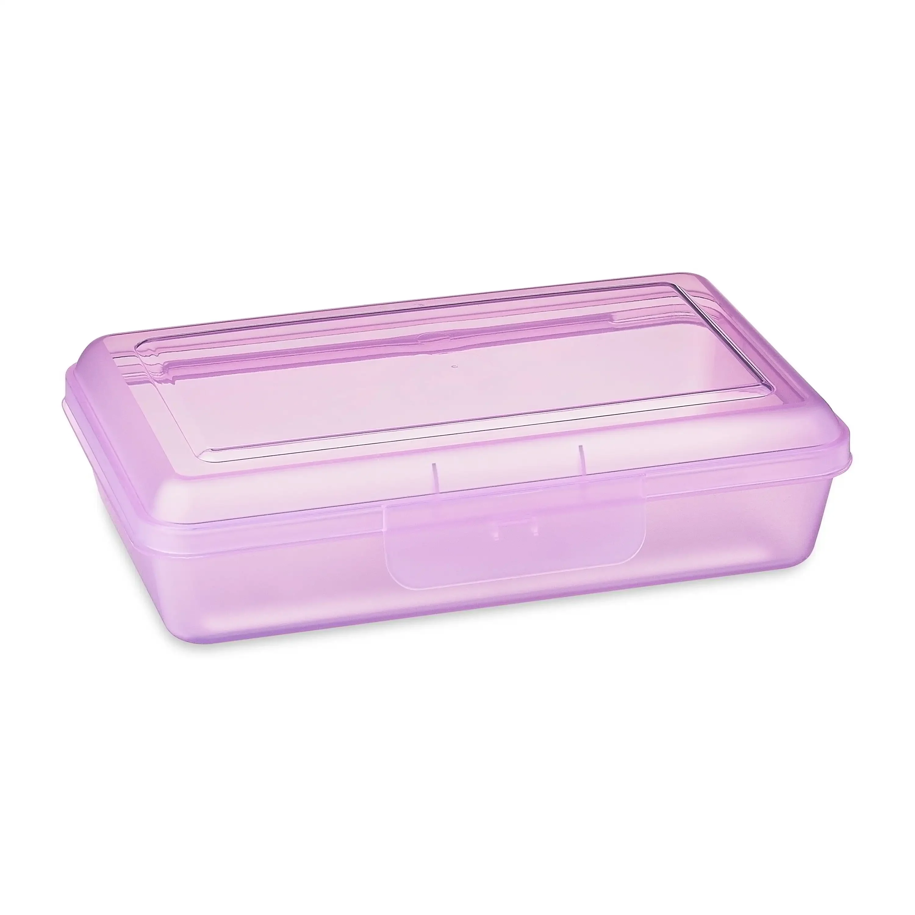 Lightweight Plastic Pencil Box with Snap-on Lid, Translucent Lavender, 12-Pack