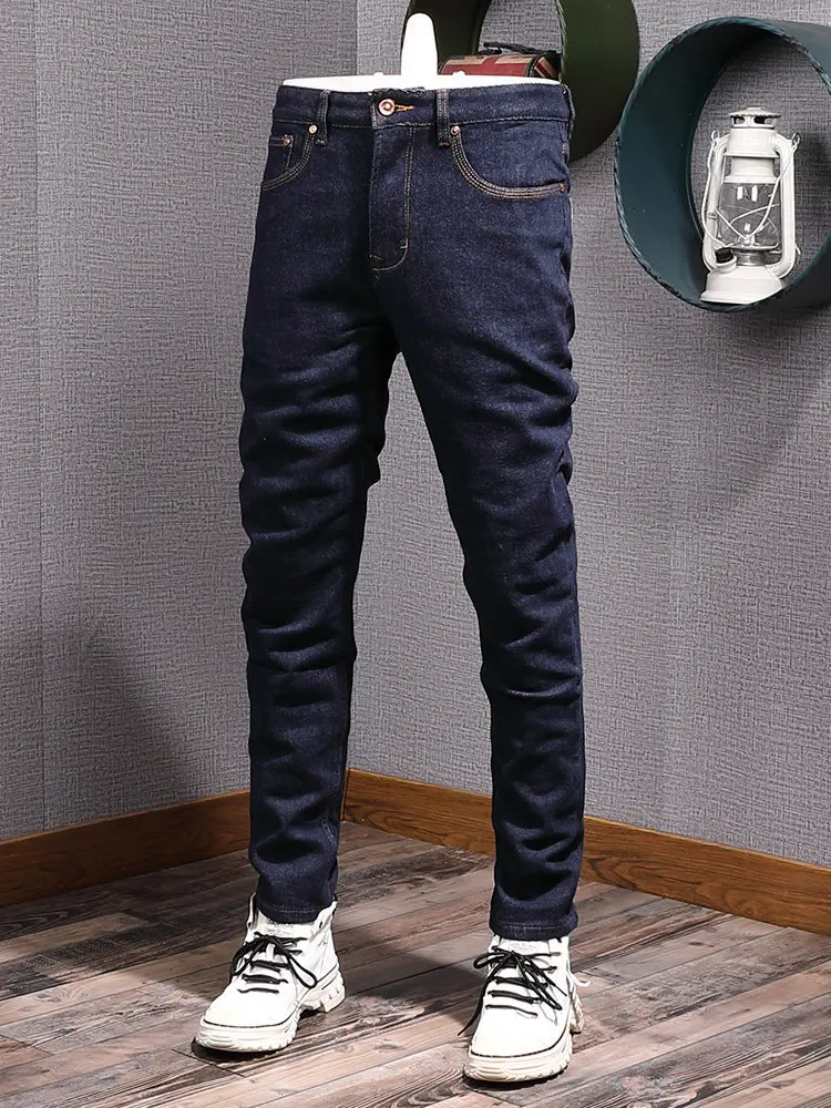 

Новые мужские джинсы премиум-класса весна-осень 2026, зауженные, эластичные, облегающие, модные, повседневные, однотонные
