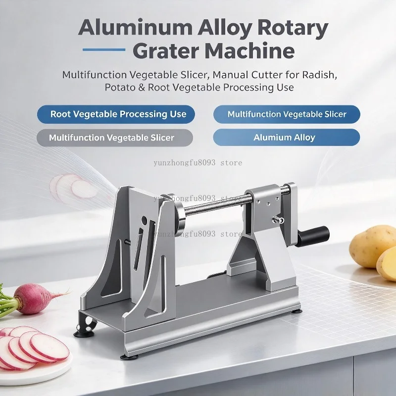 Aluminum Alloy Rotary Grater Machine, Multifunction Vegetable Slicer, Manual Cutter for Radish, Potato & Root Vegetable