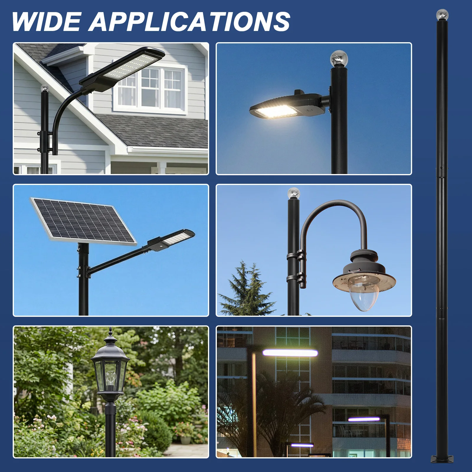 

10Ft Tall Metal Split Road Poles with Rebar Cage Base Heavy Duty Street Lamp Post Weather-Resistant for Street/Parking Lots/Park