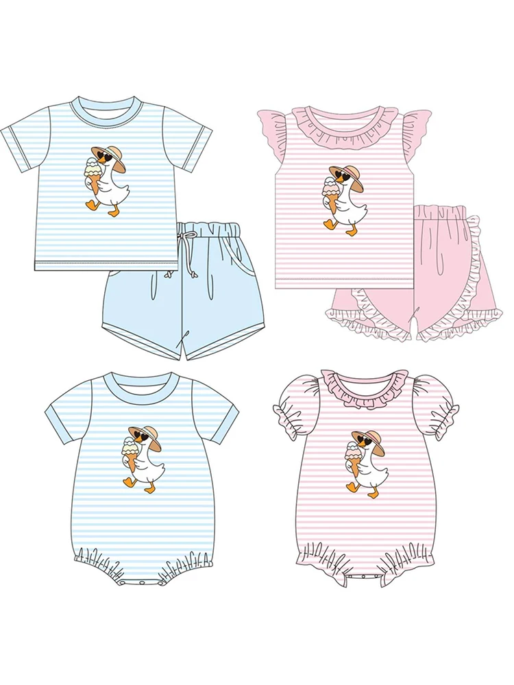 Girls Boys Clothes Short Sleeve Stripes Silly Goose Outfits Infant Romper Girl's Bubble Newborn Clothing