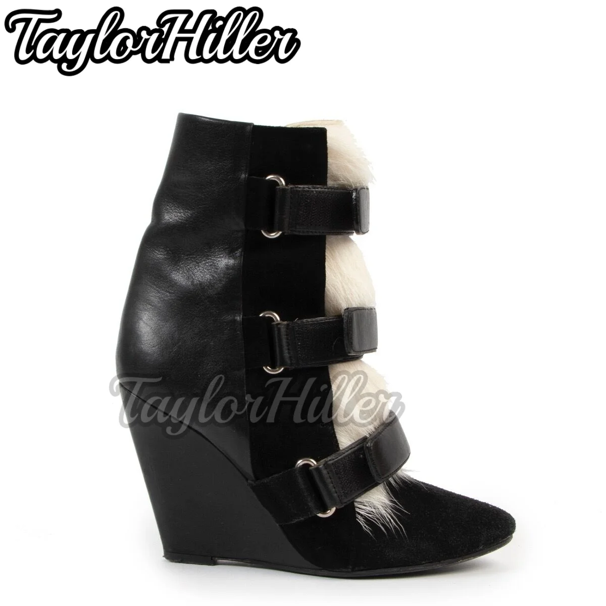 

Black Fur Boots Pointed Toe Botas Women Luxury Designer Shoes Multi Buckle 2025 New Winter Sport Mid-calf Booties Solid Zapatos