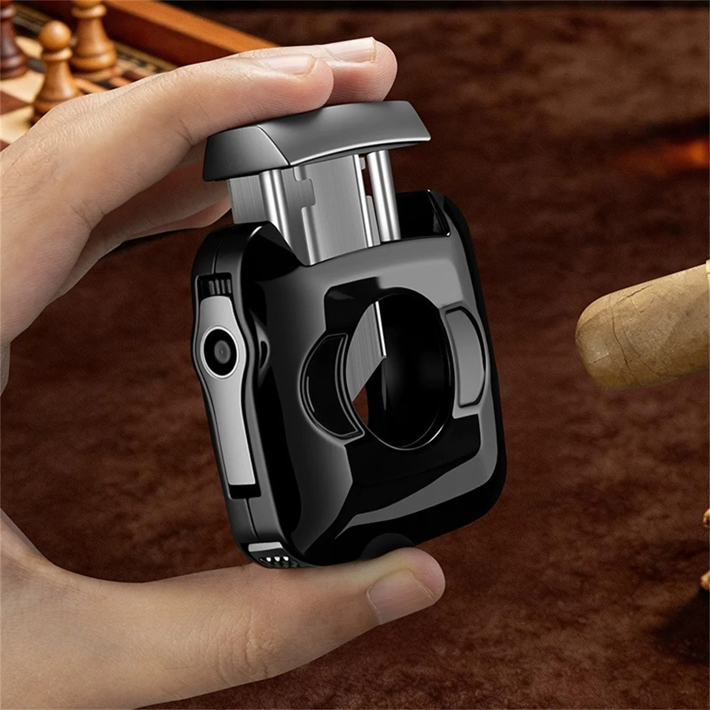 304 Stainless Steel Sharp Double Blade Cigar Cutter with Flat And V-Cut Mouth Built-In Drill ,Fork Gift Box Packaging 16 Colors