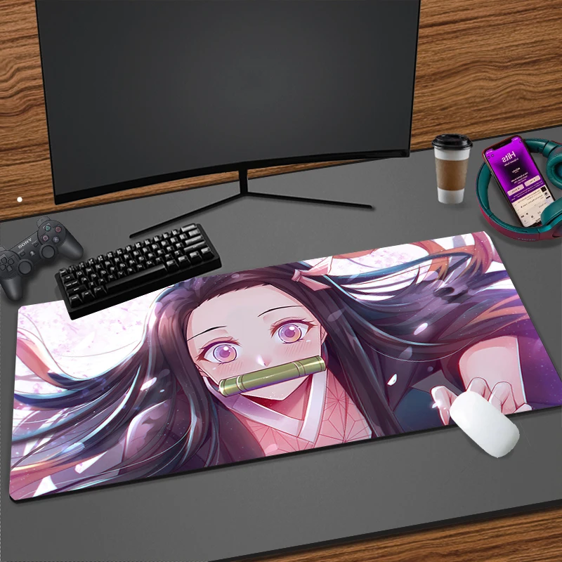 Игровой Коврик Для Мыши В Стиле Аниме Girl Nezuko Kawaii, Тематический Настольный Коврик Д-Demon Slayer Для Клавиатуры И Мыши