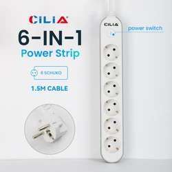 CILIA 유럽 플러그 전원 보드 연장 코드 소켓, EU 원형 핀 AC 전원 소켓 2500W 충전 어댑터