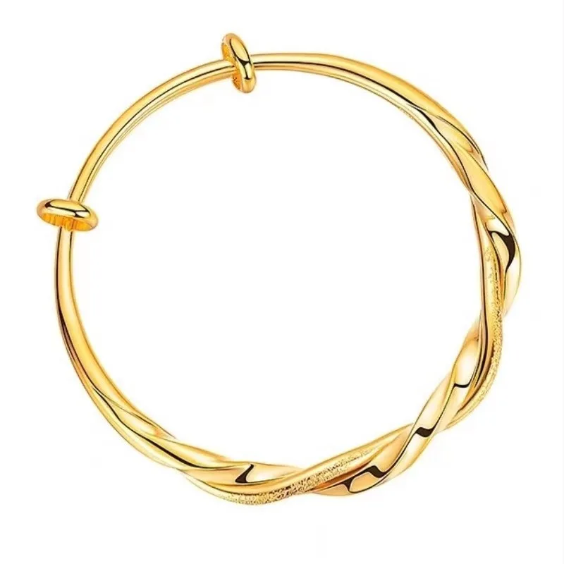 Genuine 18K Gold Color Fashion Mobius Push Pull Bracelet Bangle for Women Female Shiny Bangle Jewelry Gifts Not Fade
