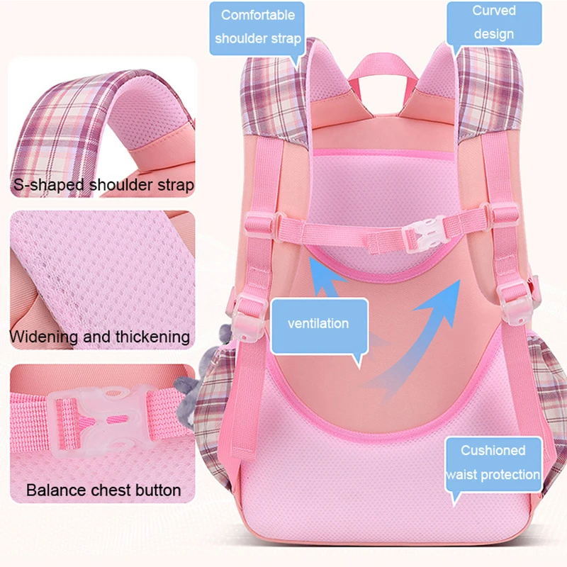 Children Girl Backpack School Bag Pink For Kid Child Teenage Schoolbag Primary Cute Waterproof Burden Reduction Mochila Infantil