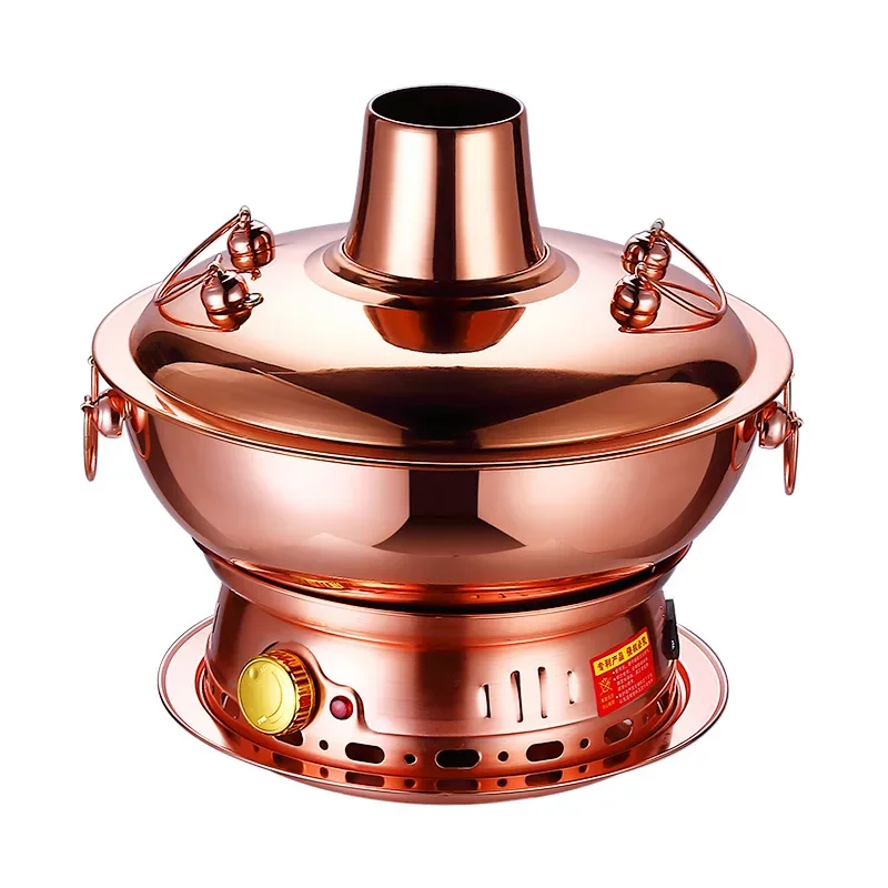 

Old Beijing thickened pure copper hot pot charcoal electric double hot pot shabu meat retro wood, magnetic stove