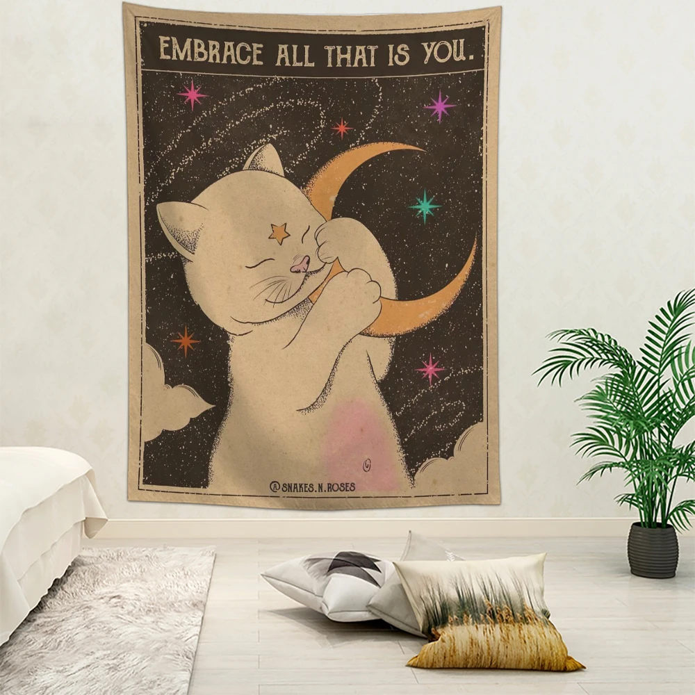 Ins Style Decoration Hanging Cloth Cat Tapestry Dormitory Renovation Cartoon Animal Hanging Painting