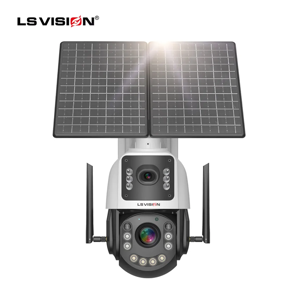 LS VISION 20 Вт уличная солнечная камера видеонаблюдения 4MP двойной объектив 50-кратный зум водонепроницаемая батарея PTZ 24/7 сетевая камера наблюдения 20 Вт