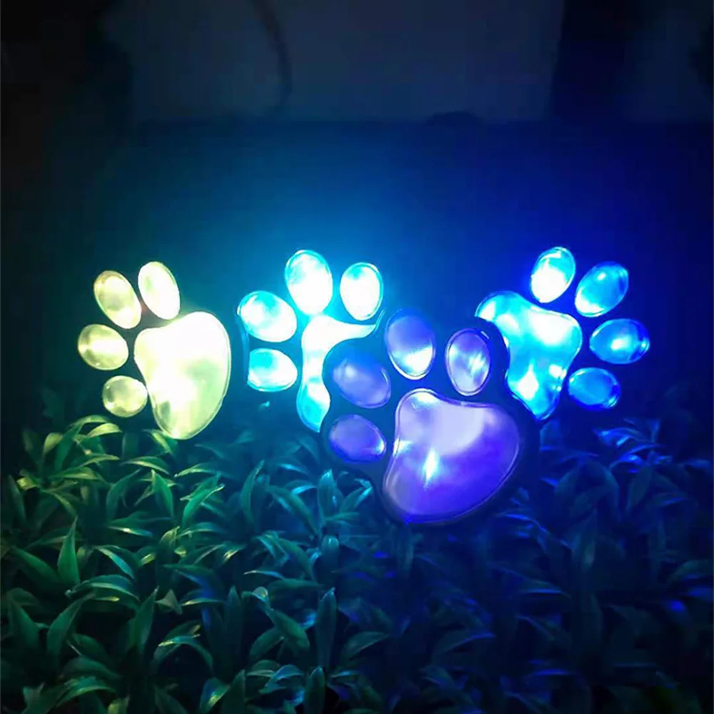 Solar Landscape Lights for Yard Patio Path Waterproof Garden Lawn Lamp 4 LED Outdoor Stone Imitation Animal Paw Print No Battery