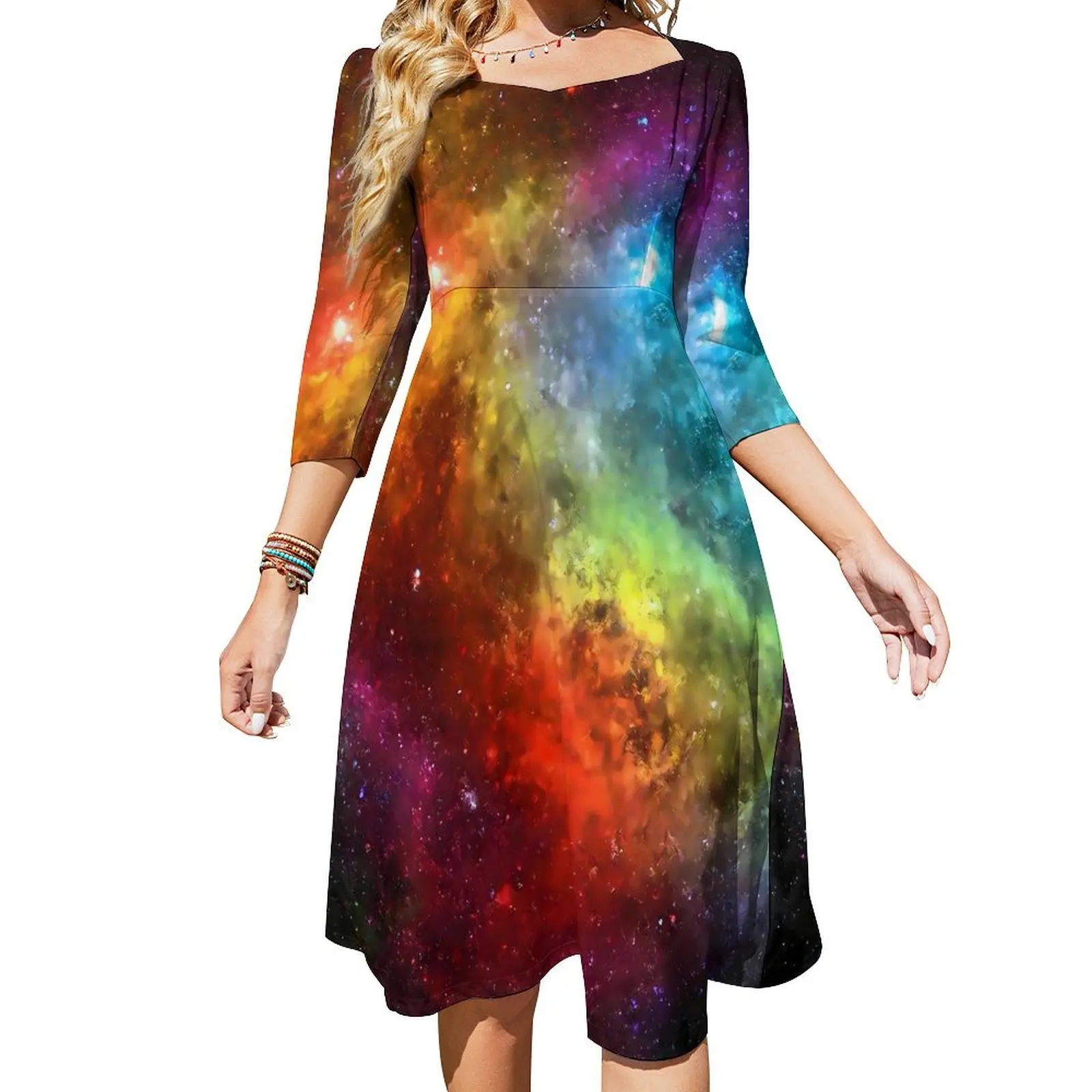 

Colorful Galaxy Dress Summer Sexy Nebulous Print Vintage Dresses Female Street Style Oversize Casual Dress Gift