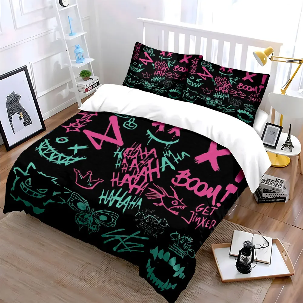 Graffiti Style Sticker Set Soft Comfortable Duvet Cover Bedding Set Included 1*Duvet Cover & 2*Pillowcases, gift