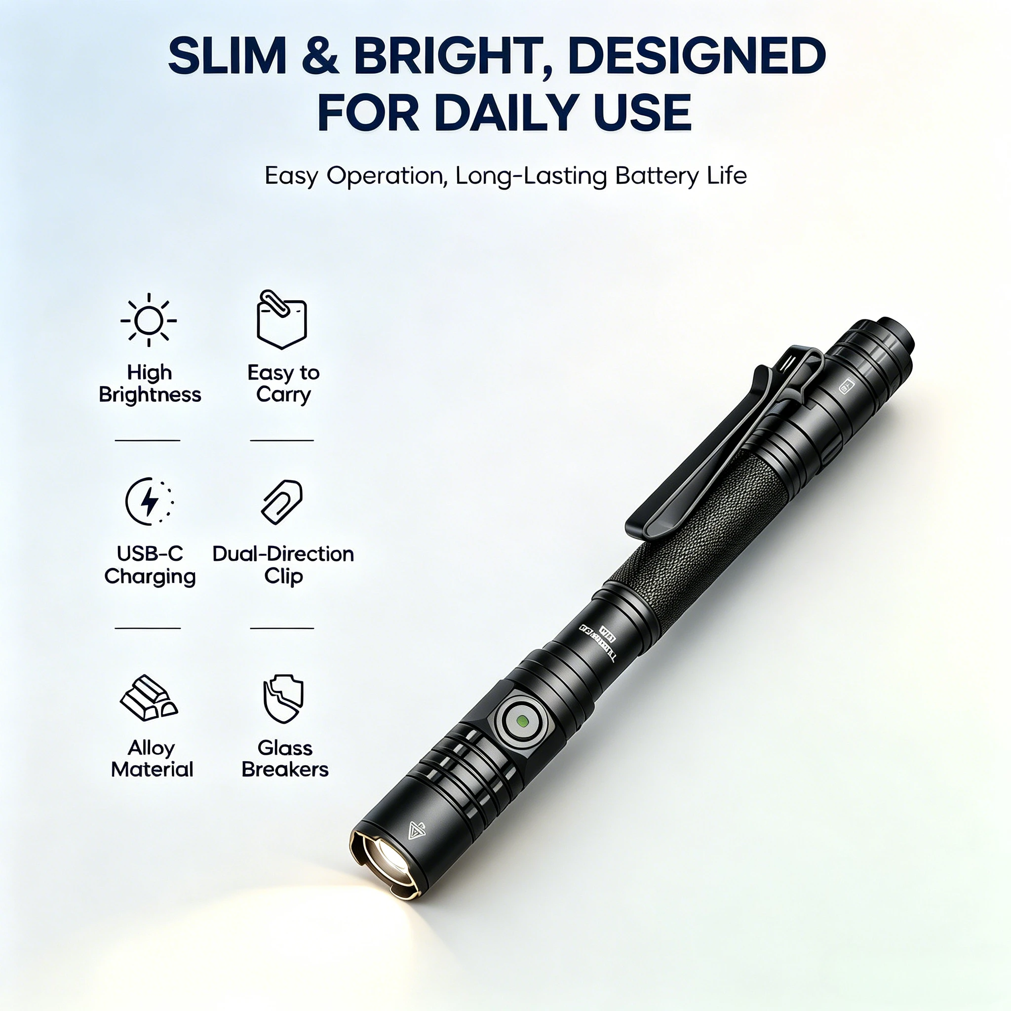 Rechargeable Tactical Flashlight 1000LM Turbo Mode Multiple Brightness Levels Aircraft-Grade Alloy Non-Slip Grip Pocket-Friendly