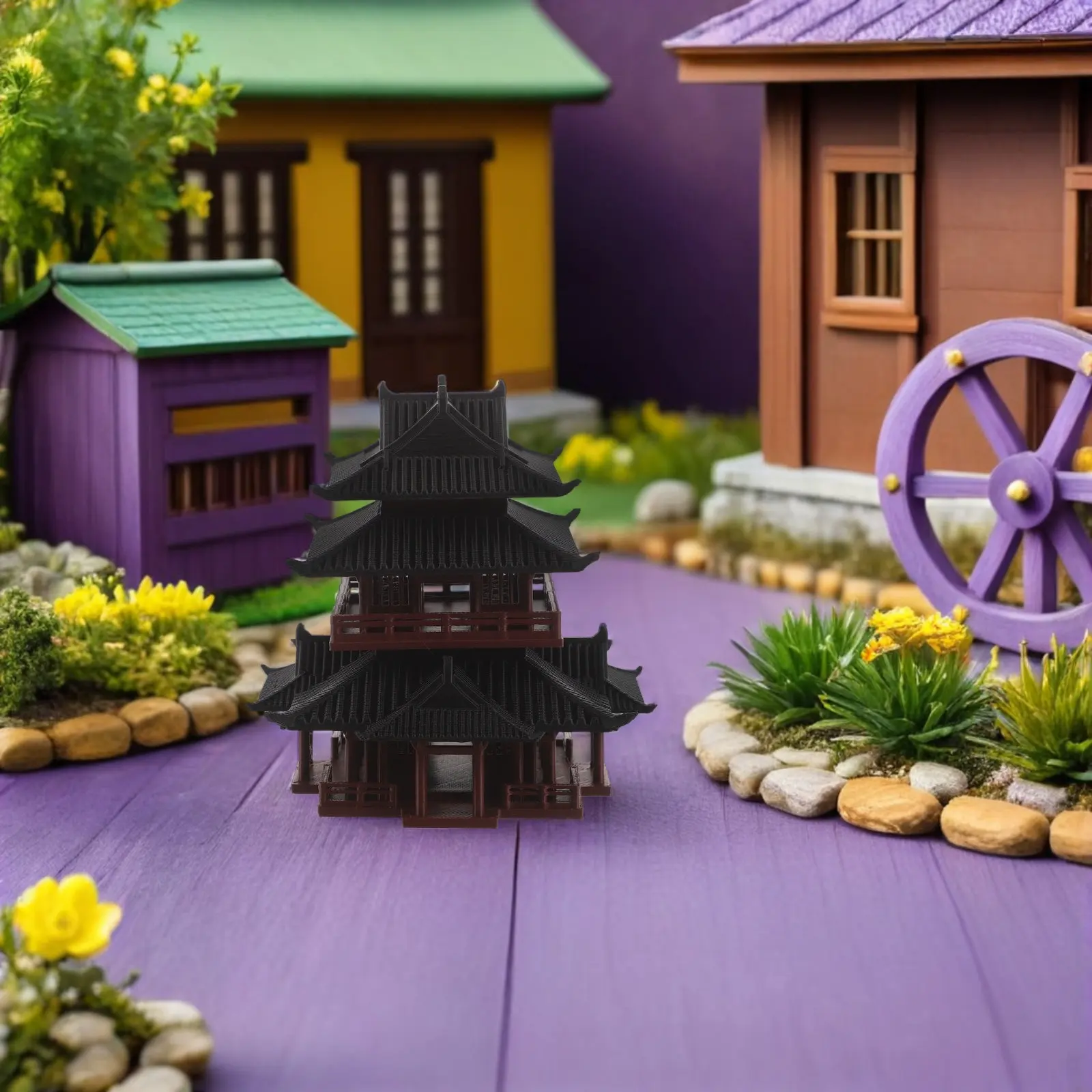 Mini Pagoda Ancient Building Ornament Miniature Chinese Japanese Pavilion Sculpture Zen Garden Accessories Bonsai Aquarium