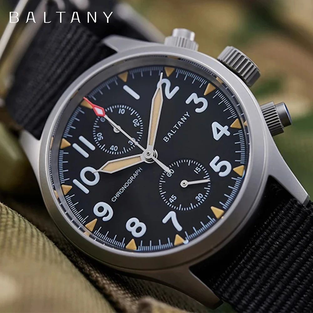 Baltany Retro Military Men\'s Chronograph S5033 Stainless Steel Sapphire Leather Waterproof VK61 Multifunction Watch reloj hombre