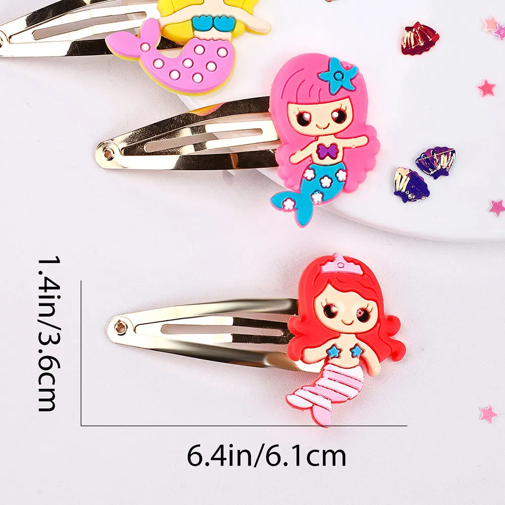 6Pcs Cartoon Mermaid BB Hair Clips For Girls Water Drop Shape Hairpin Princess Barrette Simple Snap Clip Girls Hair Accessories