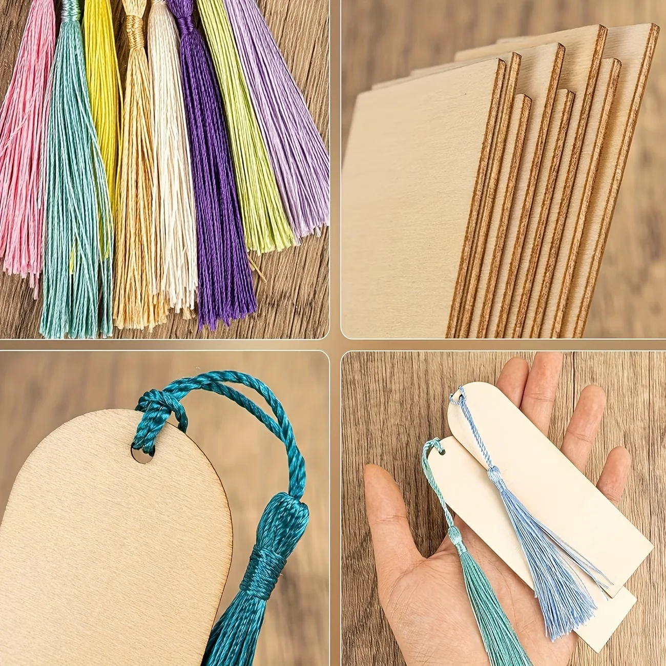 DIY 60 Unfinished Wooden Blank bookmarks (30 bookmarks, 30 tassels) Random tassel colors