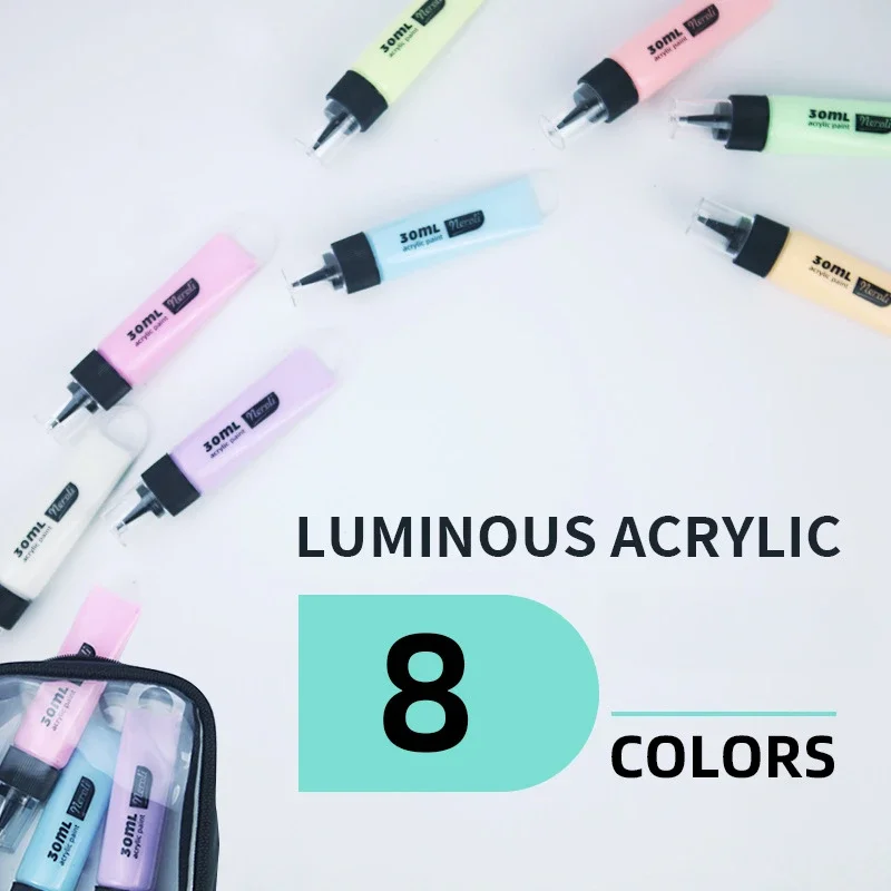 8-color Luminous Acrylic Paint Pen Hand-painted Clothes,Shoes,Stage Art, Night Scene Decoration,Luminous Lines Acrylic Pigment