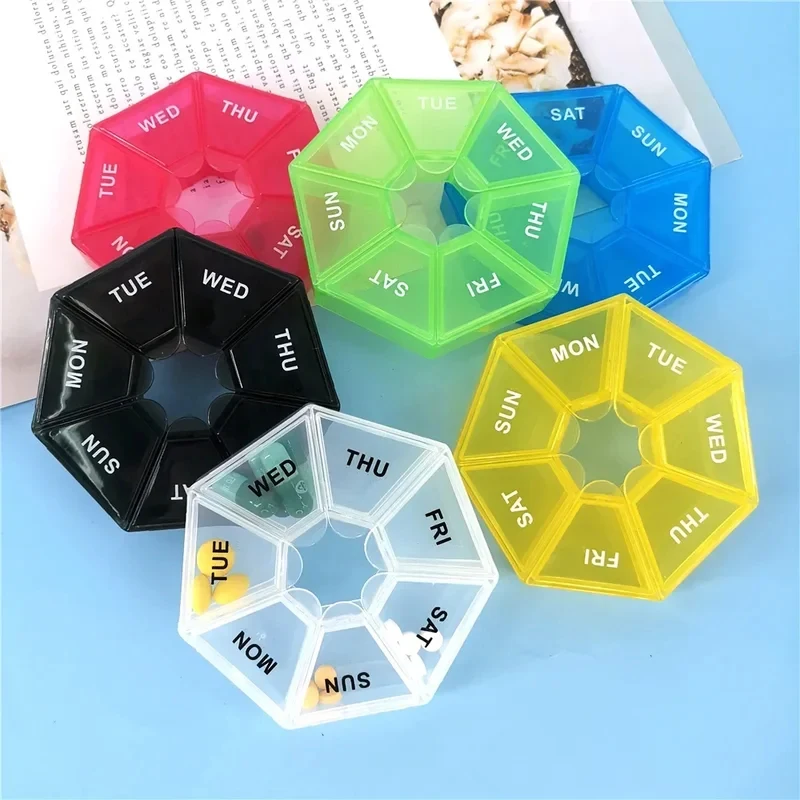 1/2Pcs A Week 7 Corners Pill Box Round 7 Boxes For One Week Small Pill Box Mini 7 Days Portable Points Medicine Jewelry Box