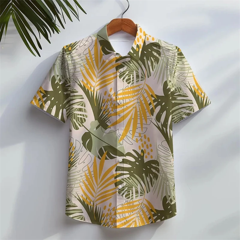 

Hawaiian Shirt Men's Beach Casual Short Sleeve Button Shirts Tropical Leaf Floral 3D Printed Clothing For Summer Vacation Lapel