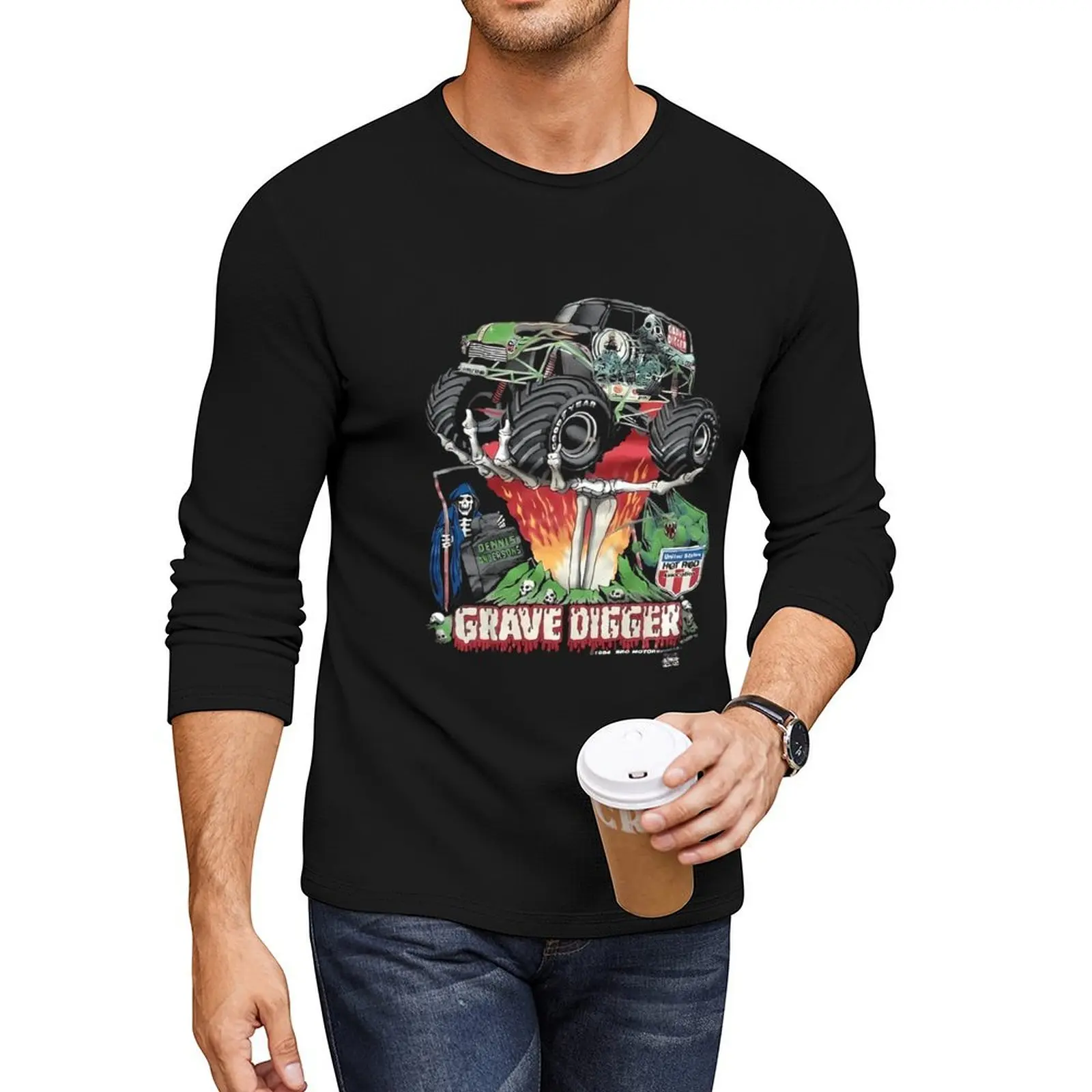 

Grave Digger Dennis Racing Hype Vintage Long T-Shirt graphics t shirt black t shirt T-shirt men